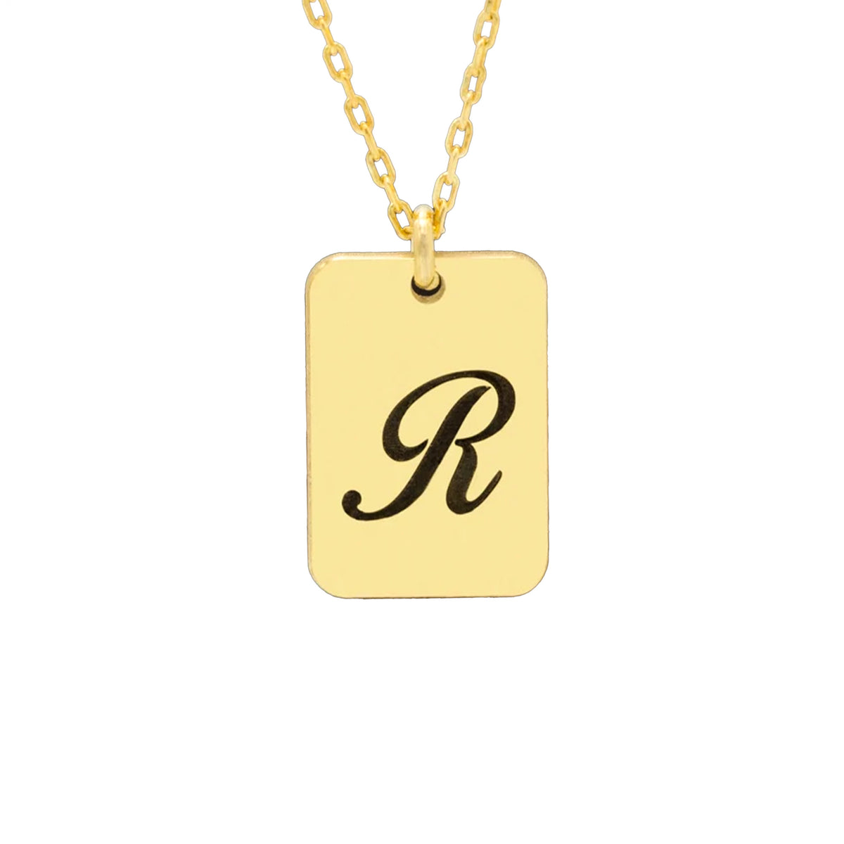 925 Sterling Silver Personalised Initial Tag Necklace Gold