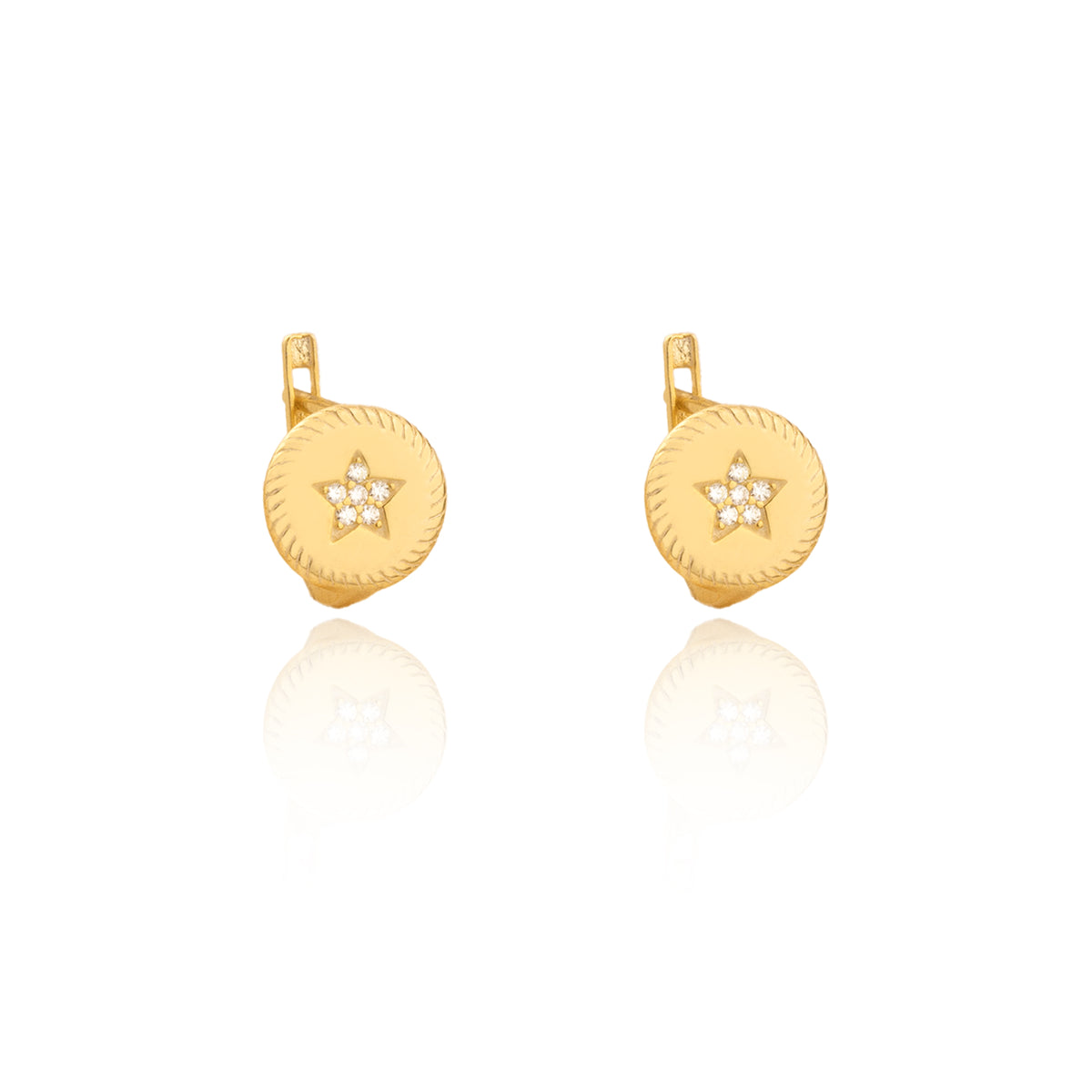 925 Sterling Silver Diamond Round Star Hoop Earrings