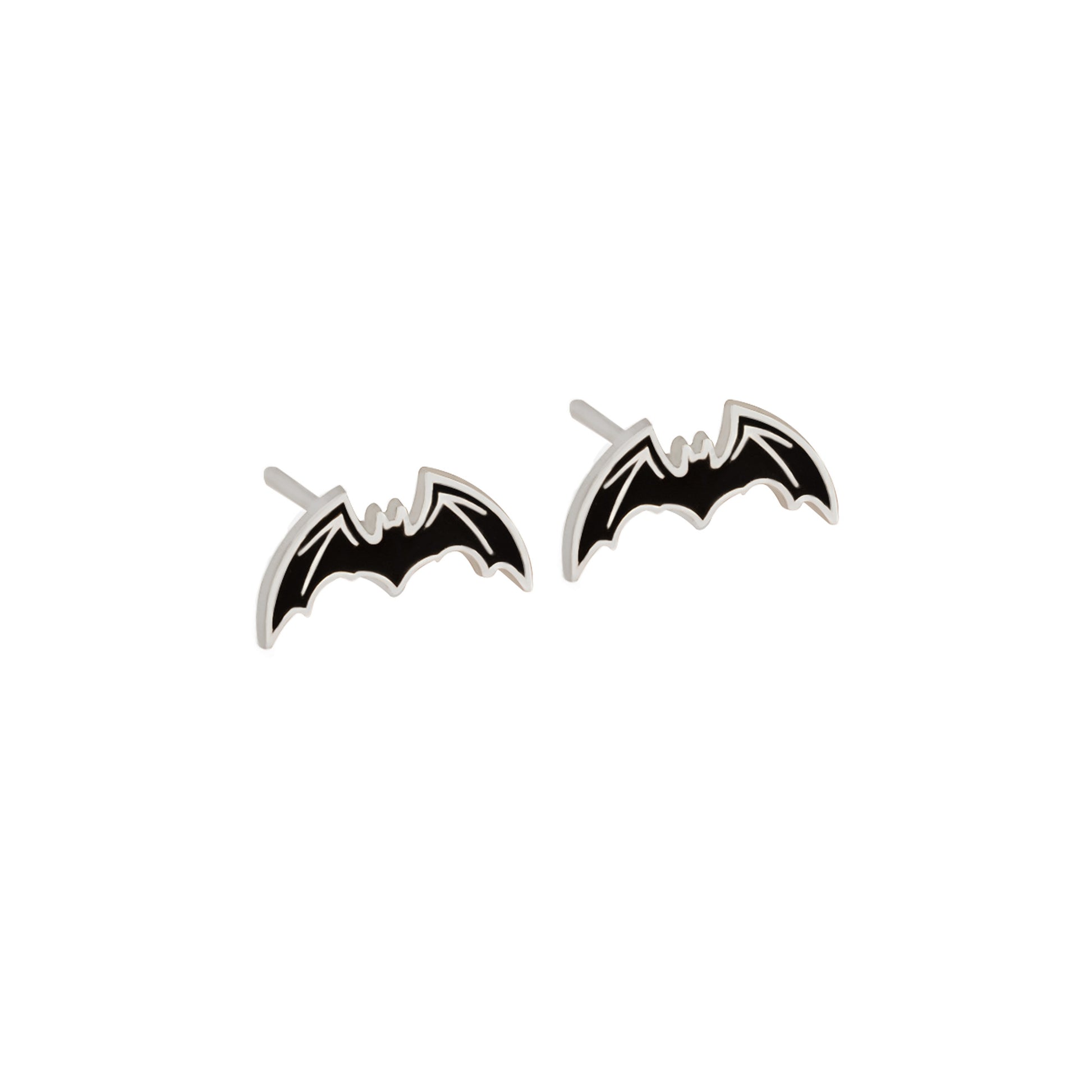 925 Sterling Silver Enamel Black Bat Earring - Halloween Gift