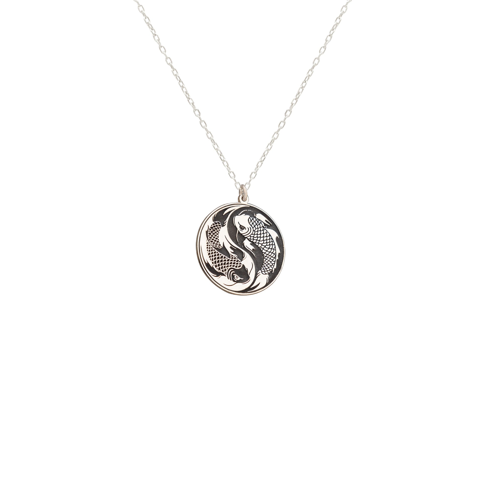925 Sterling Silver Koi Fish Ying Yang Medallion Necklace