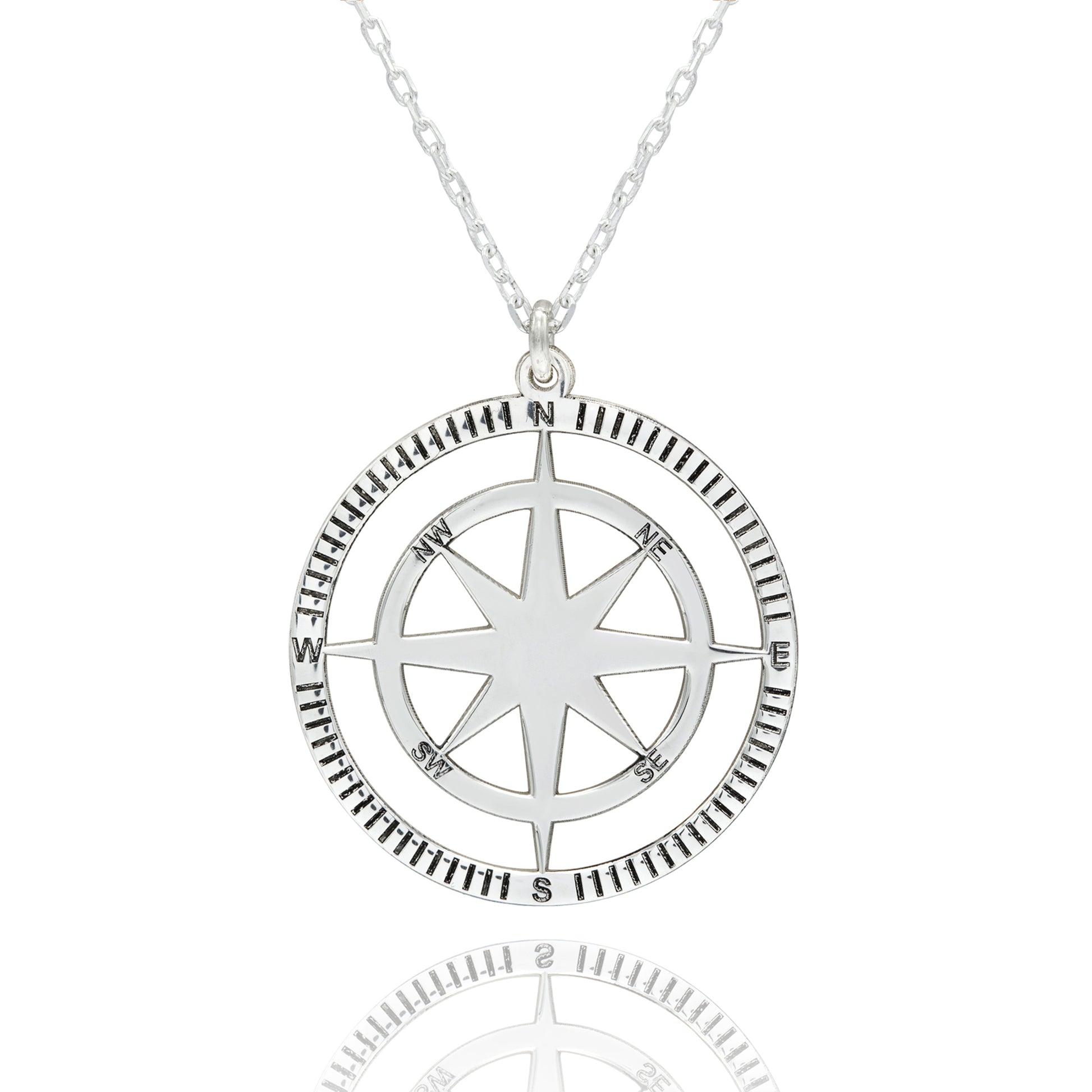 925 Sterling Silver Compass Necklace