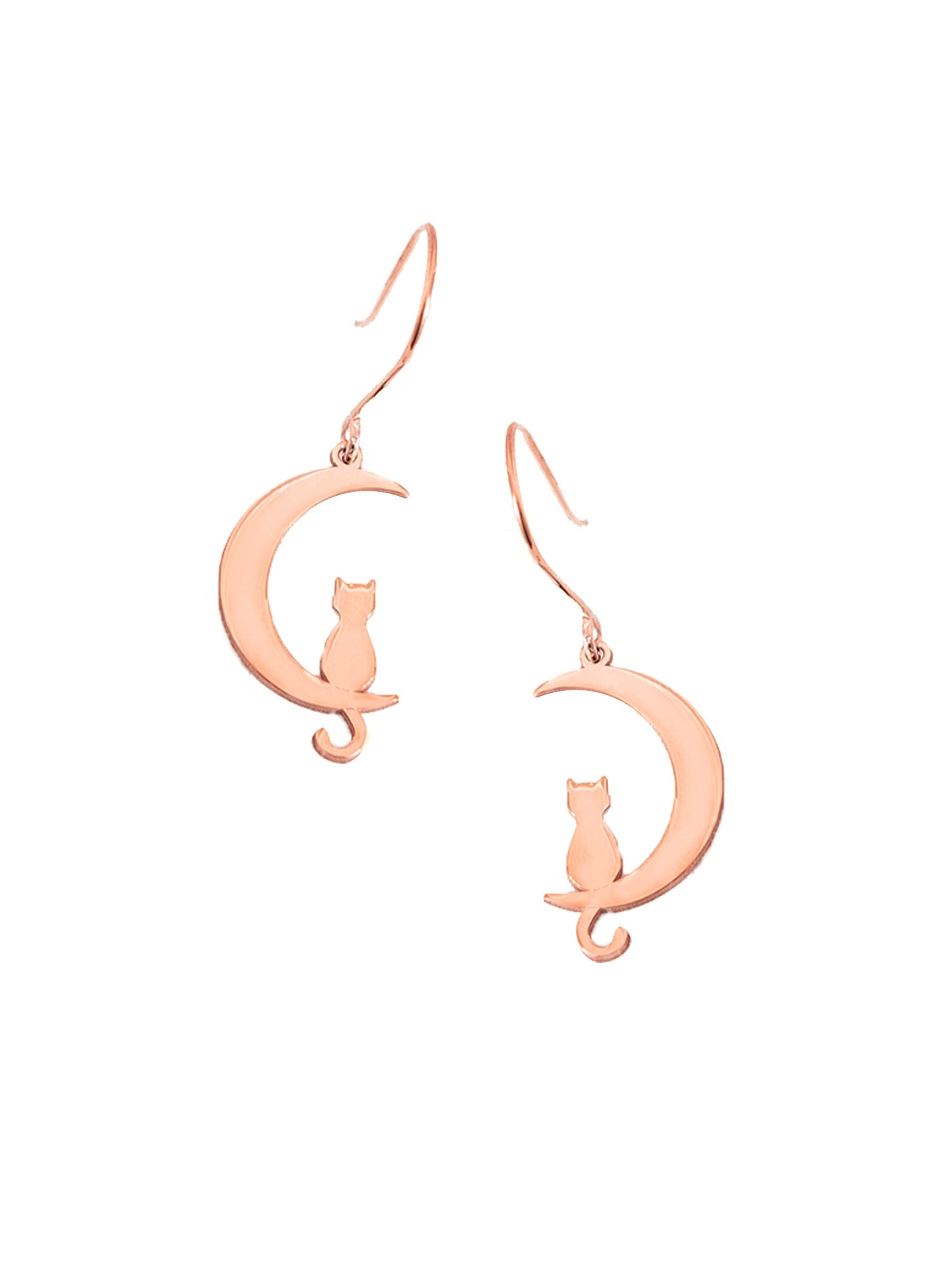 925 Sterling Silver Cat Moon Dangle & Drop Earrings