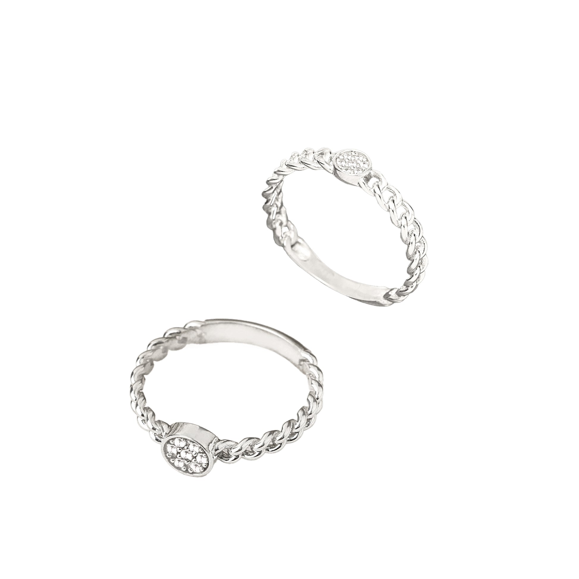 925 Sterling Silver Curb Chain Diamond Pave Signet Ring
