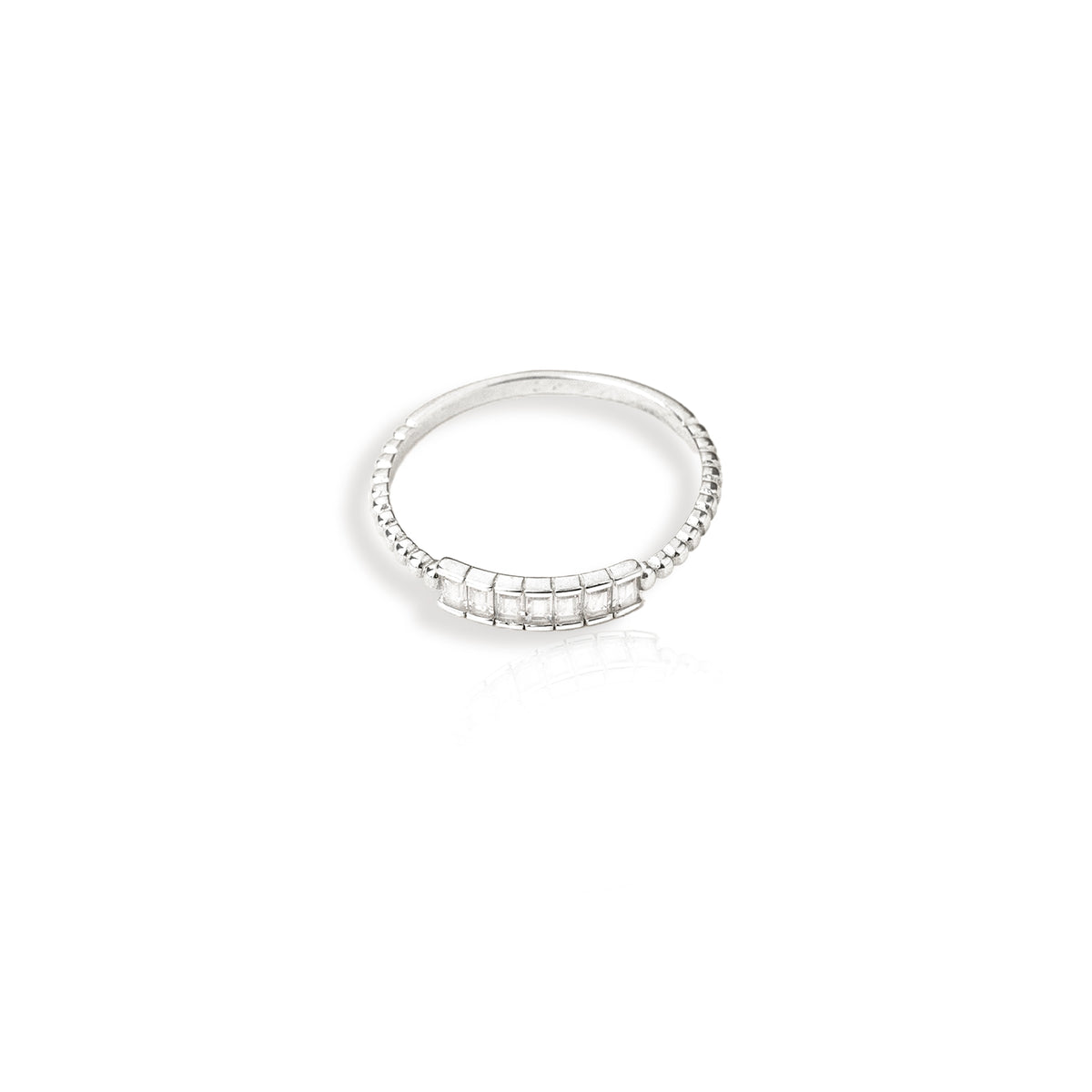 925 Sterling Silver Baguette Diamond Pave Bar Ring