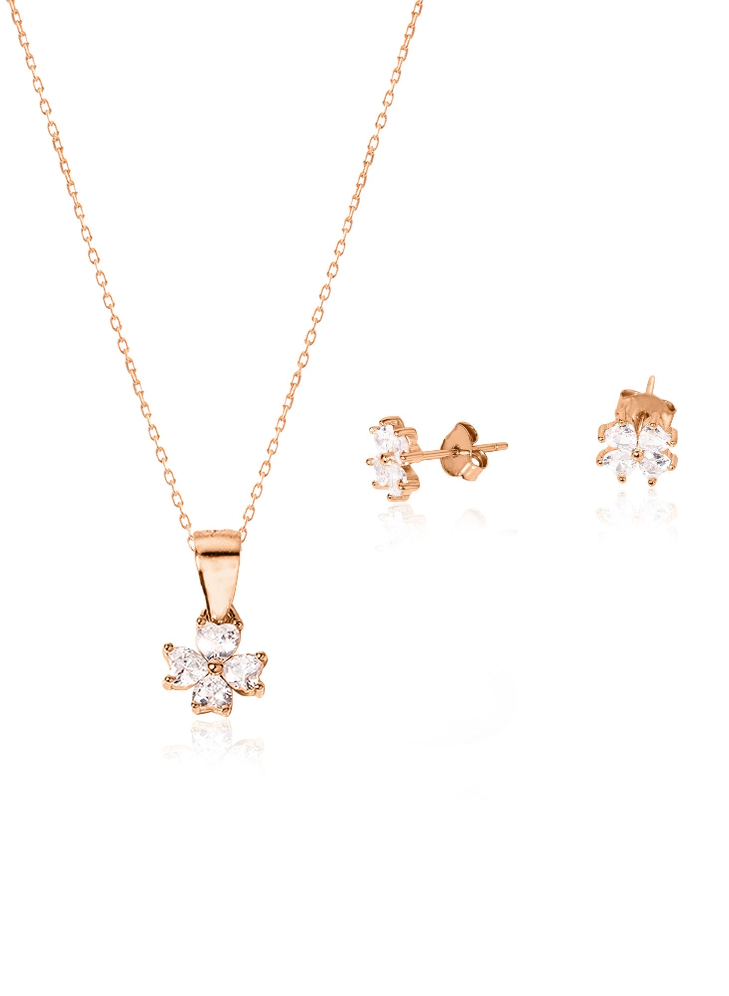 925 Sterling Silver Clover Diamond Shape Set 2 Pieces: Necklace & Earrings