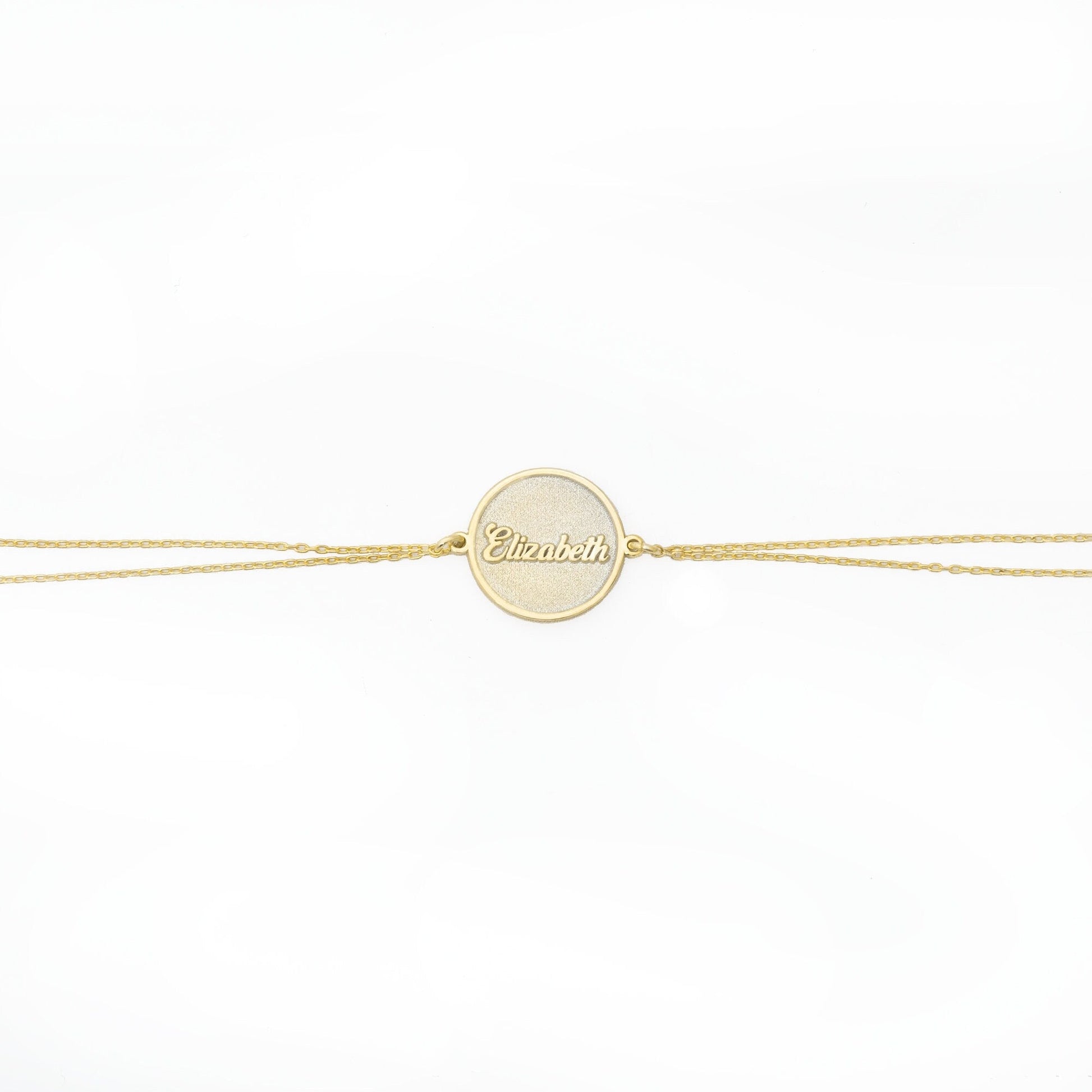 925 Sterling Silver Circle Name Tag Duo Chain Bracelet