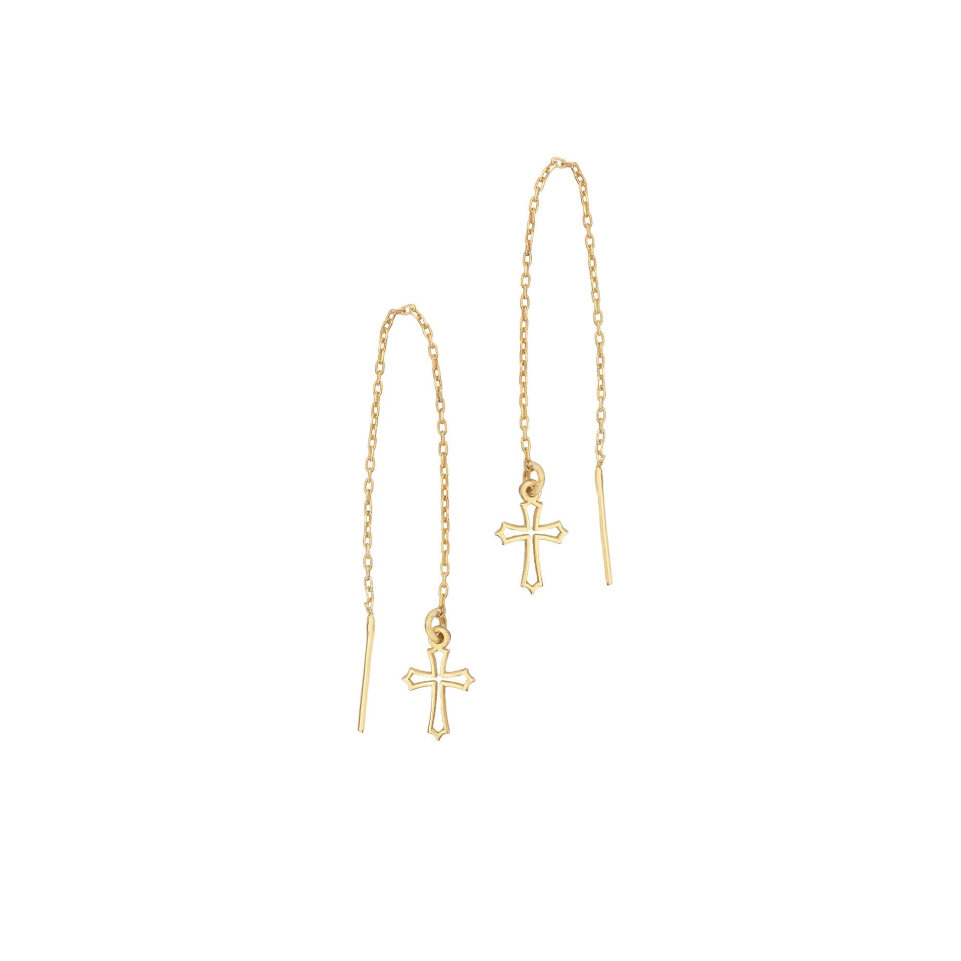 925 Sterling Silver Threader Hollow Cross Dangle Earrings
