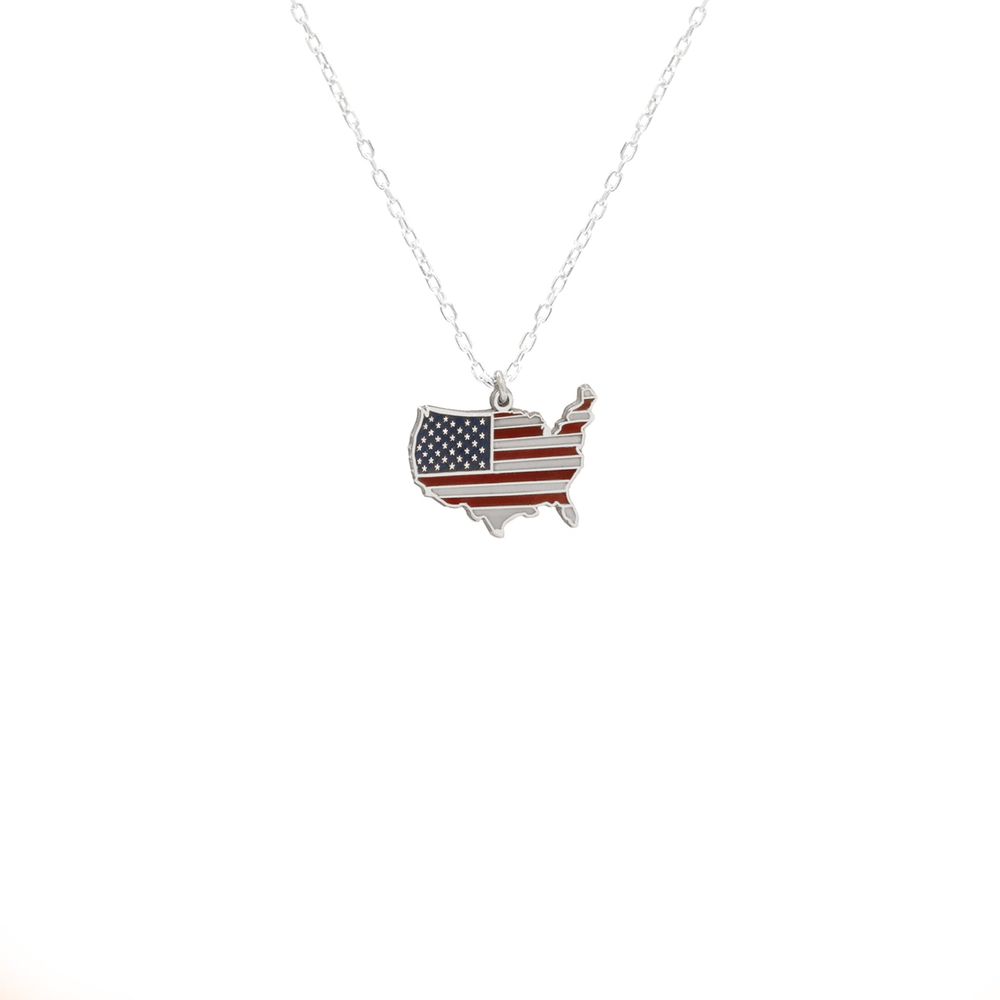 925 Sterling Silver Enamel America Flag Pendant Necklace