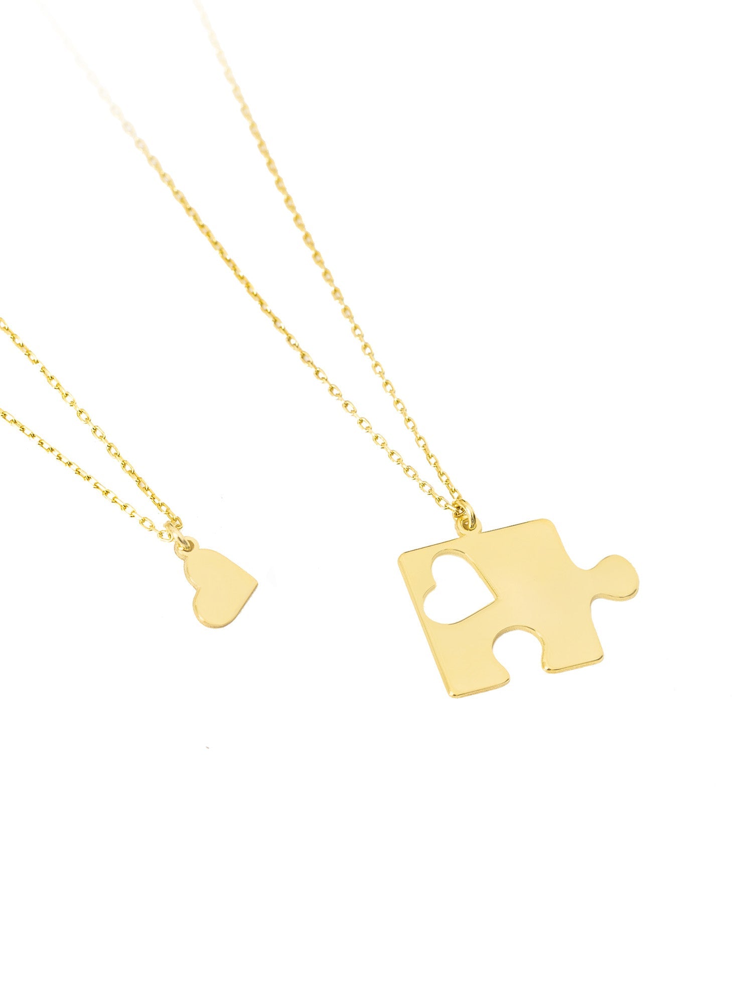 925 Sterling Silver Couple Puzzle and Heart Necklace