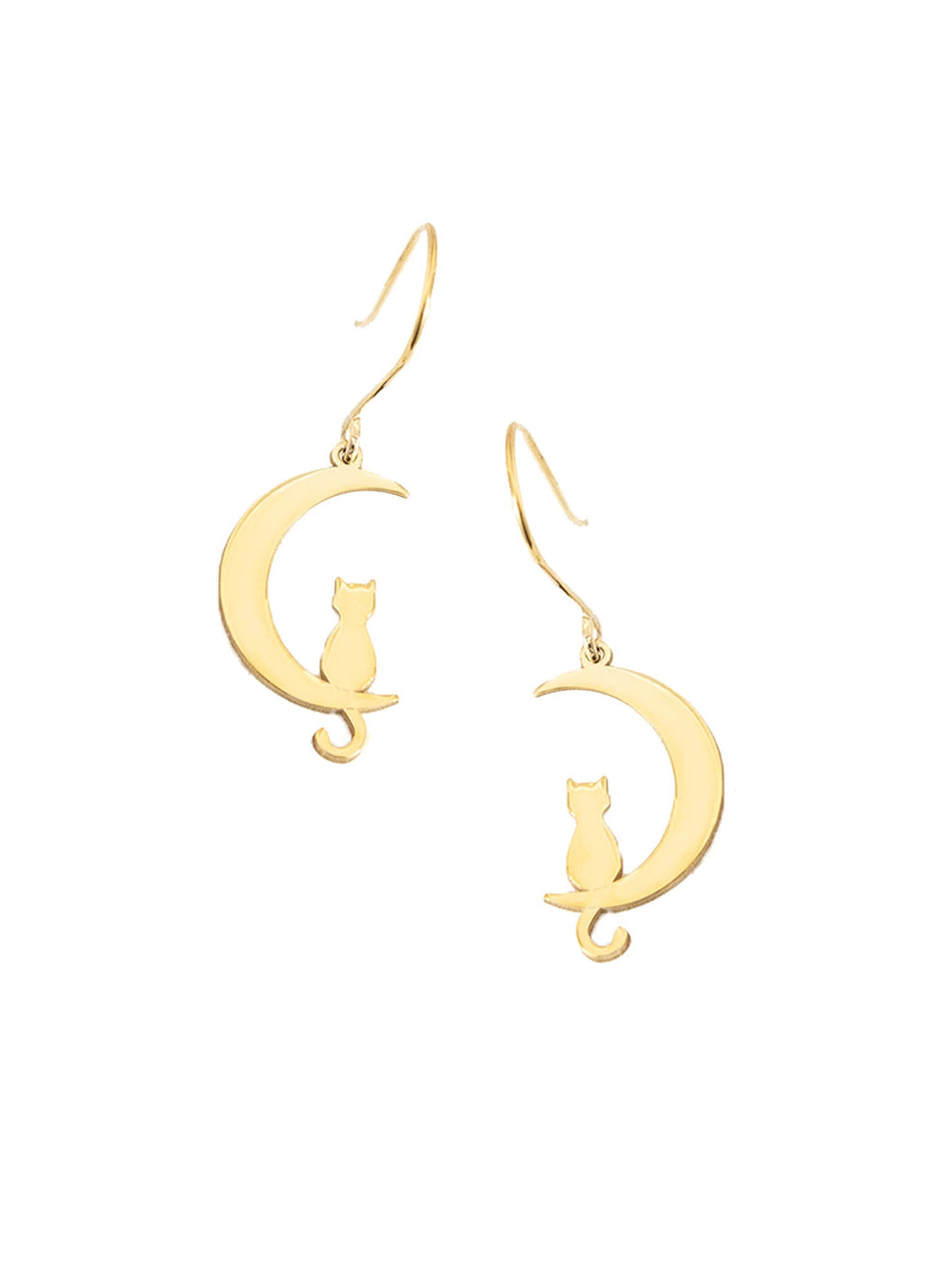 925 Sterling Silver Cat Moon Dangle &amp; Drop Earrings