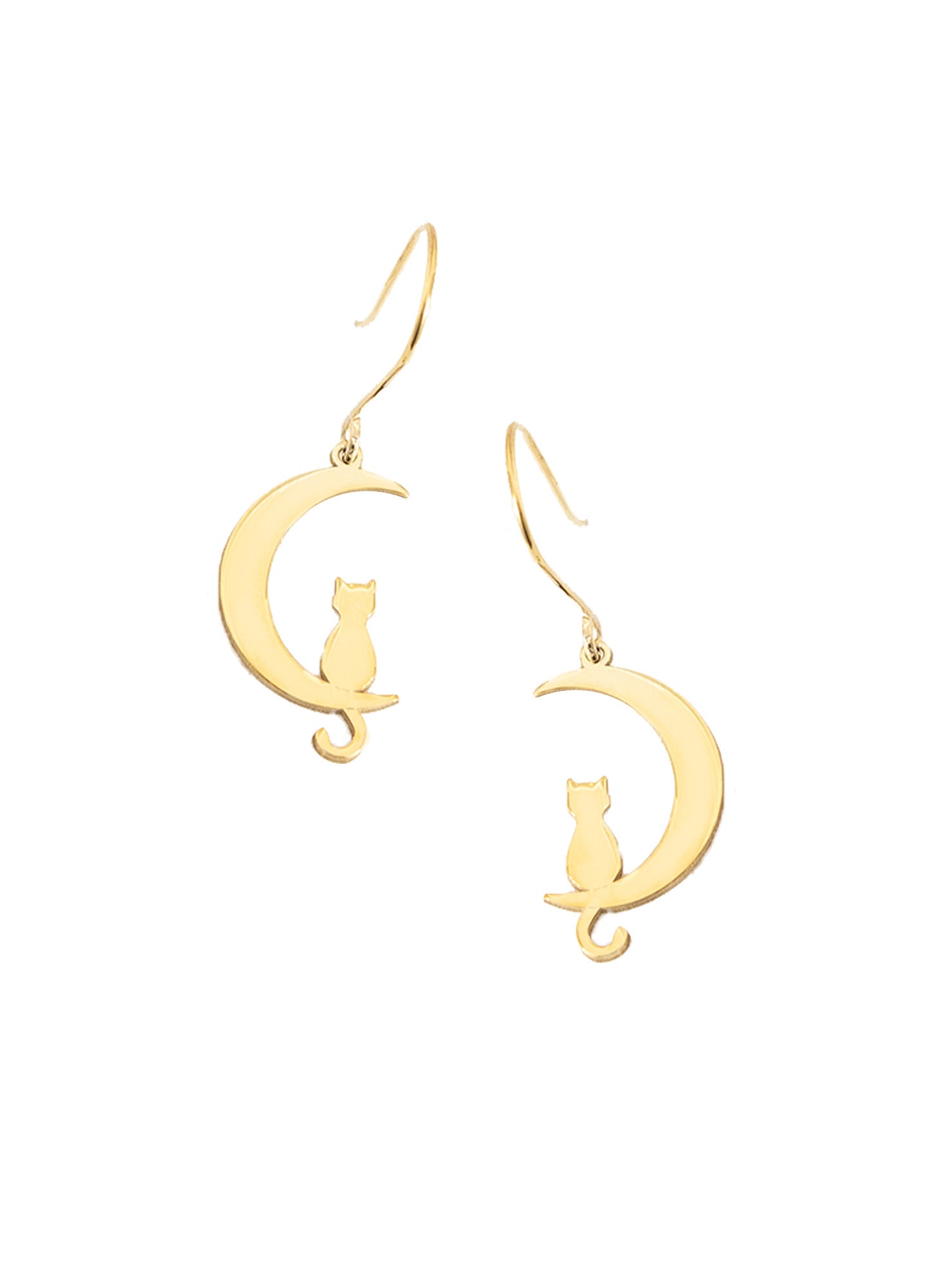 925 Sterling Silver Cat Moon Dangle &amp; Drop Earrings