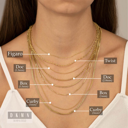 925 Sterling Silver 1mm/3mm Curb Chain Necklace