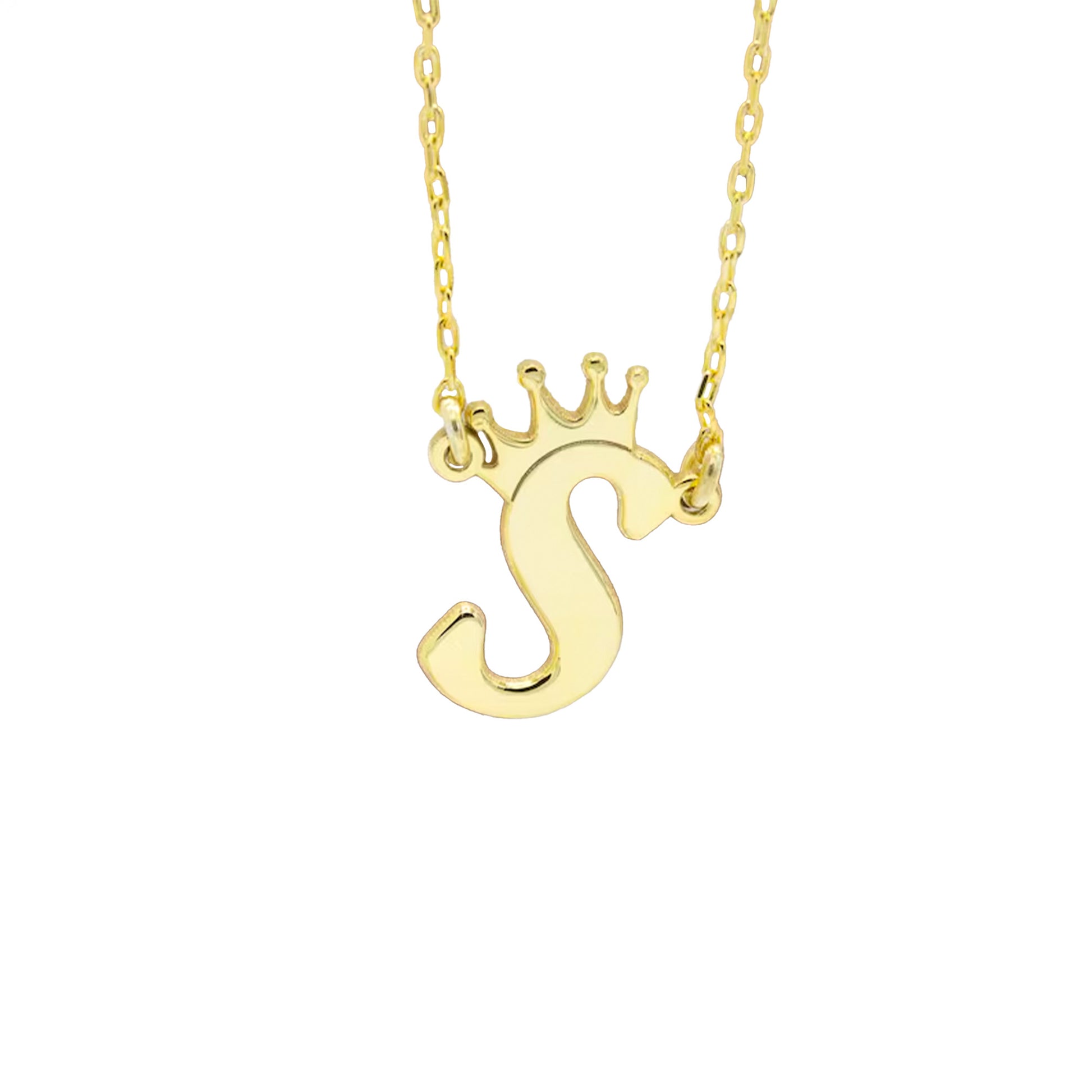 925 Sterling Silver Personalized Initial with Crown Necklace