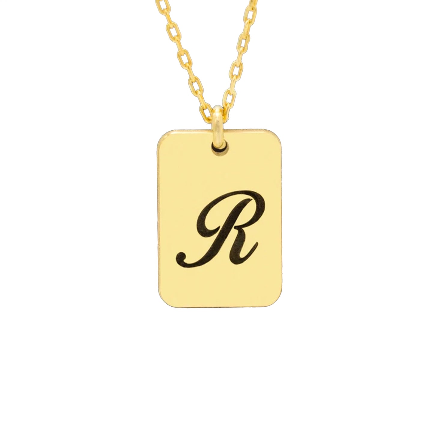 925 Sterling Silver Personalised Initial Tag Necklace Gold