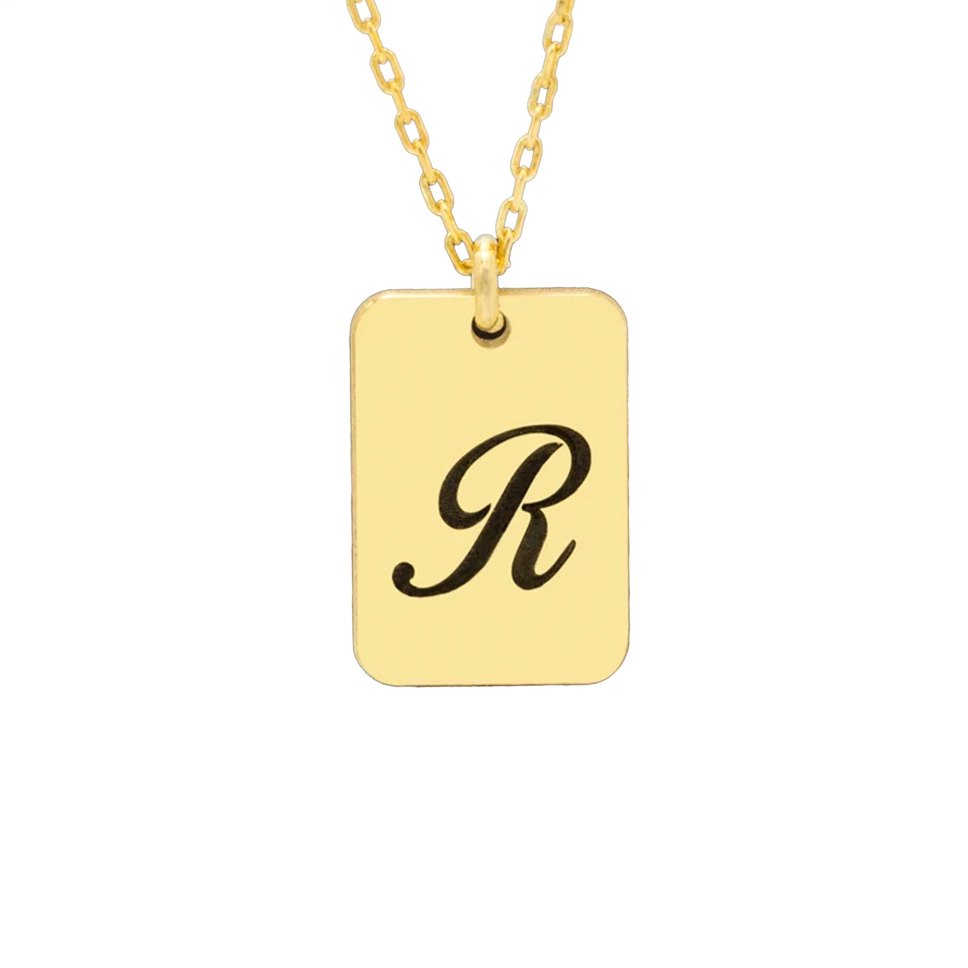 925 Sterling Silver Personalised Initial Tag Necklace Gold
