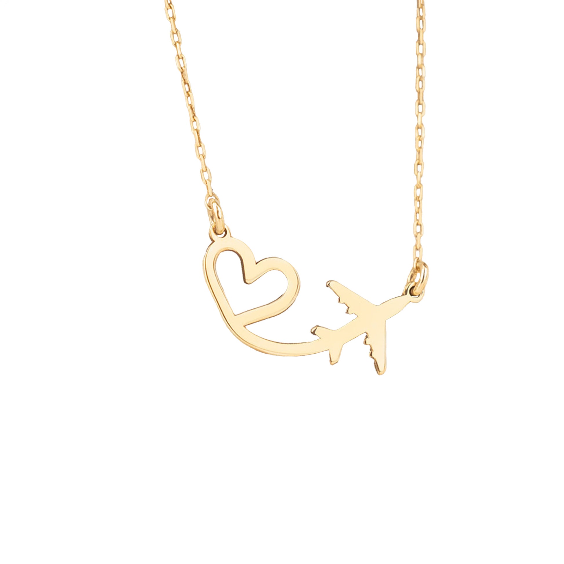 925 Sterling Silver Plane and Heart Necklace