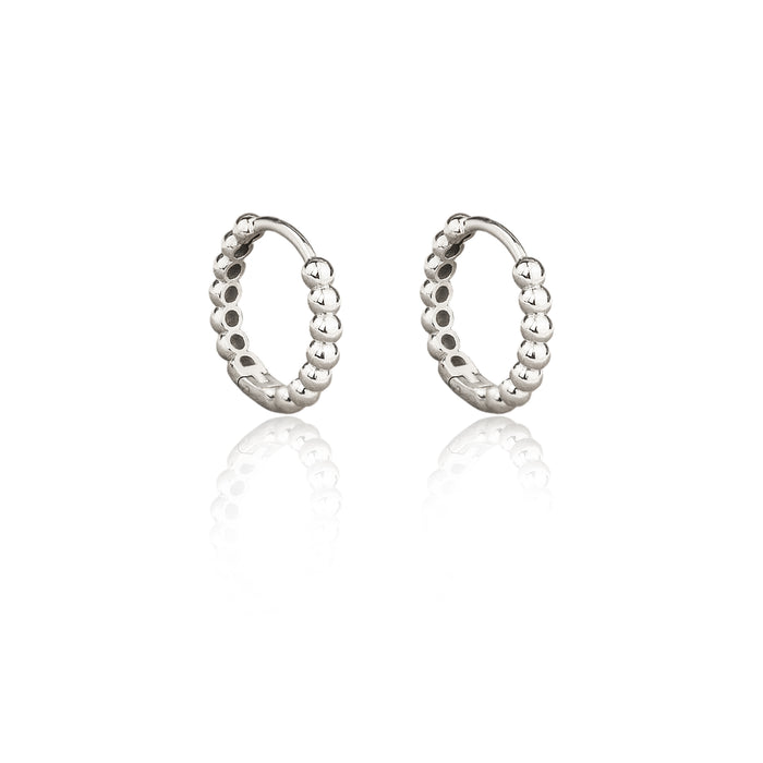 925 Sterling Silver Beaded Hoop Huggie Earrings