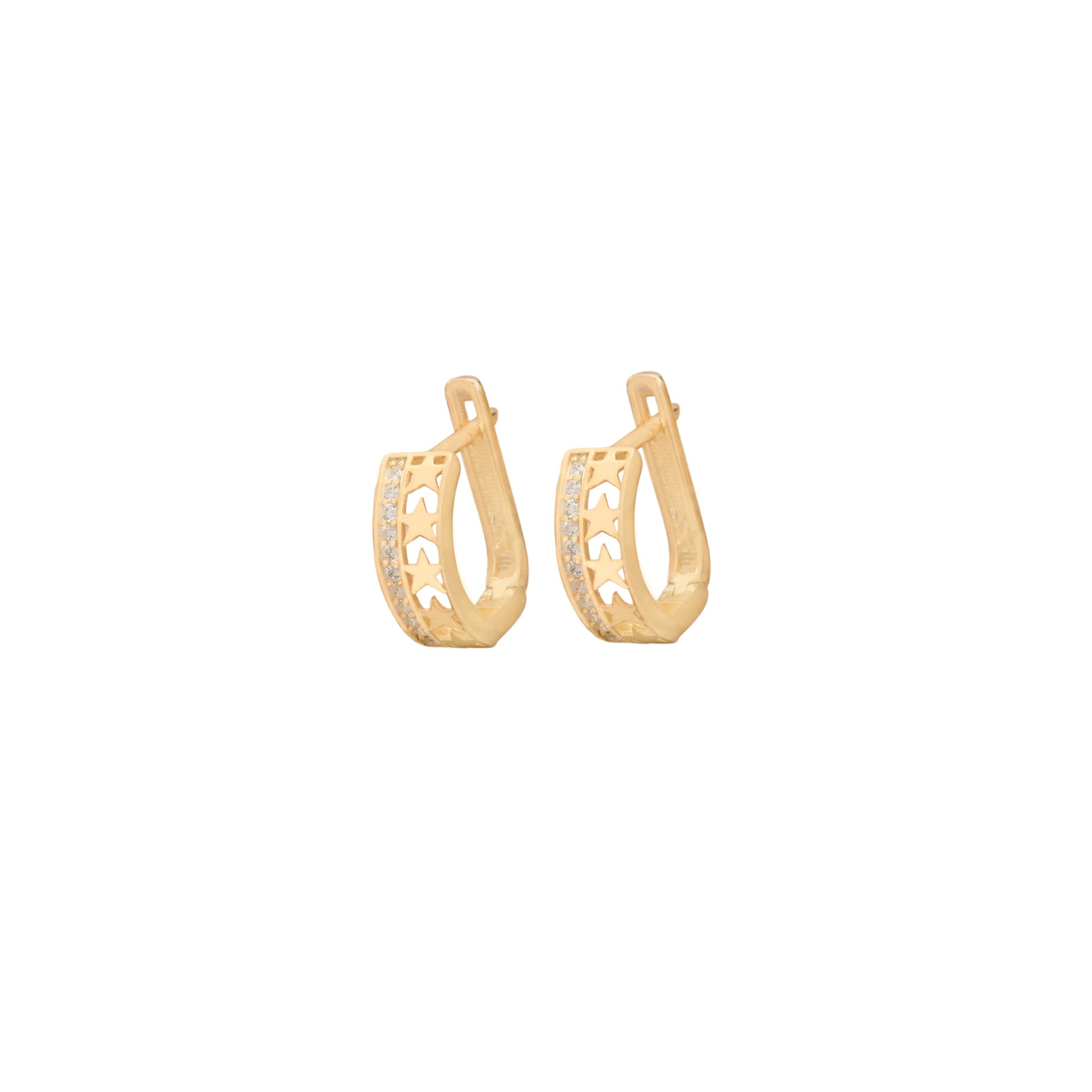 925 Sterling Silver Half Diamond Pave Half Stars Hoop Earrings