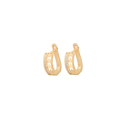 925 Sterling Silver Half Diamond Pave Half Stars Hoop Earrings