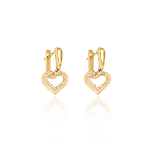 925 Sterling Silver Dangle Diamond Pave Heart Hoop Earrings