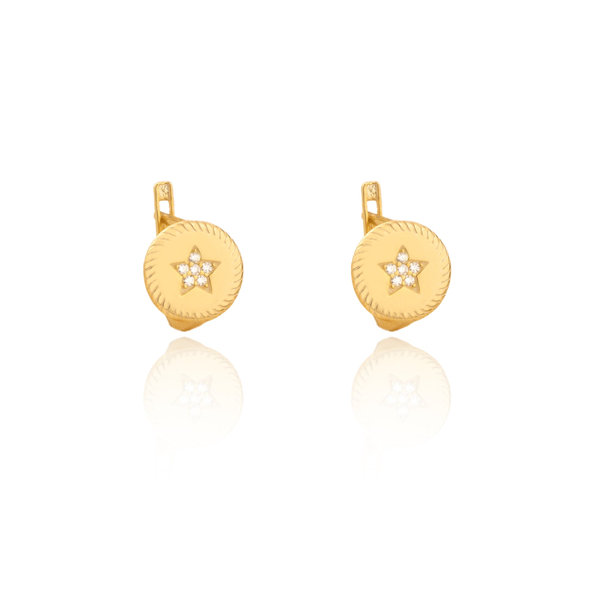 925 Sterling Silver Diamond Round Star Hoop Earrings