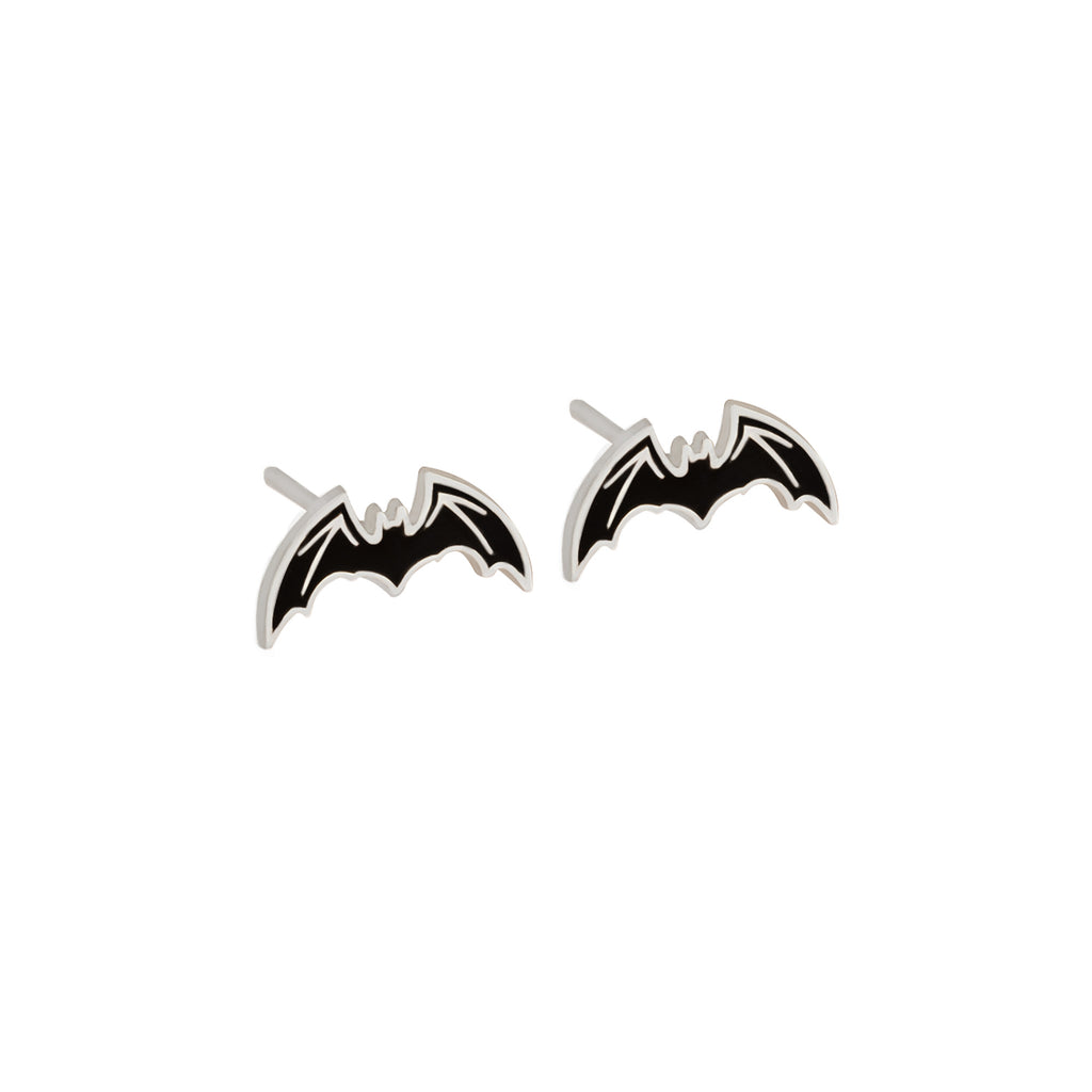925 Sterling Silver Enamel Black Bat Earring - Halloween Gift