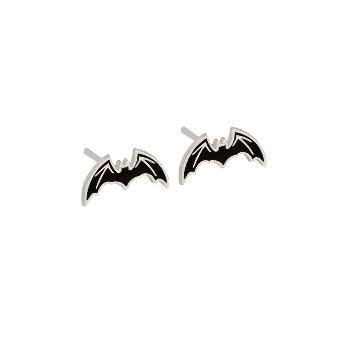 925 Sterling Silver Enamel Black Bat Earring - Halloween Gift