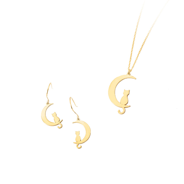 Cat Moon Drop Earrings - Cat Jewelry