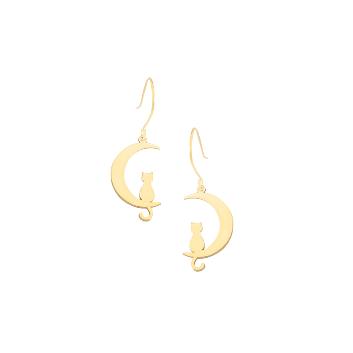 Cat Moon Drop Earrings - Cat Jewelry