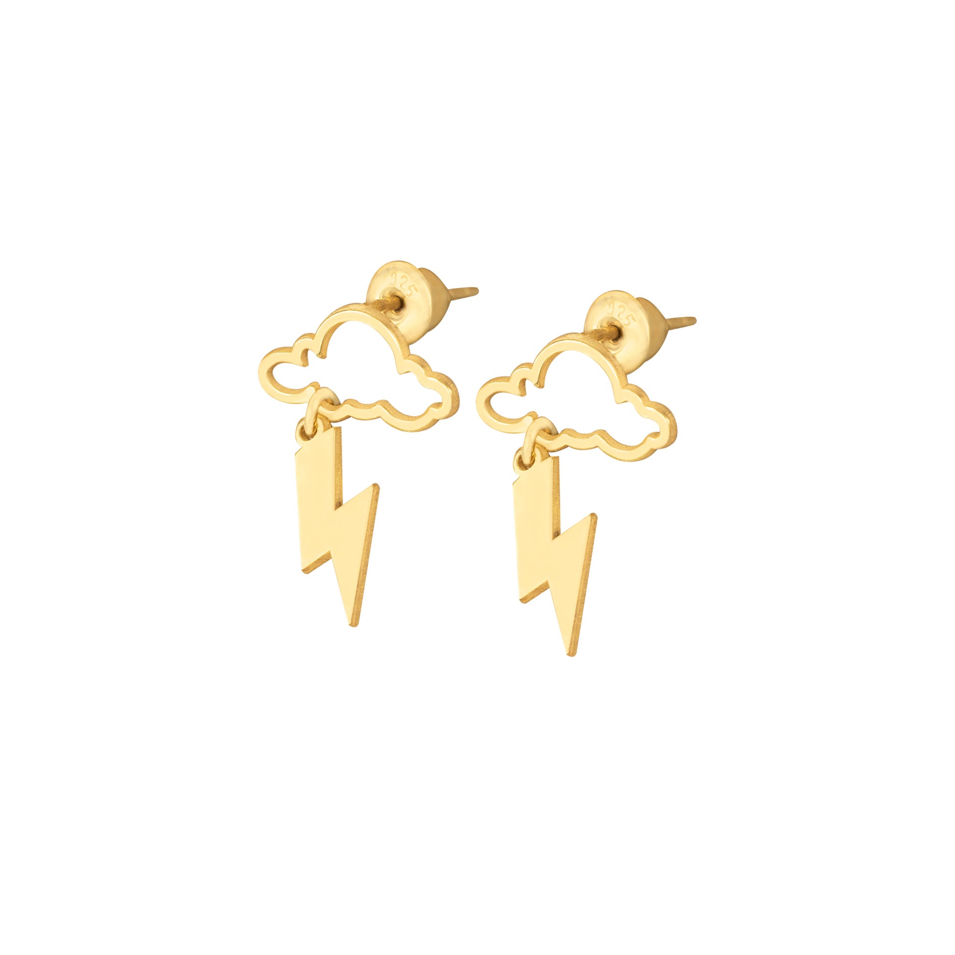 925 Sterling Silver Cloud and Lightning Dangle Earrings