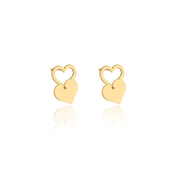 925 Sterling Silver Double Heart Drop Earrings