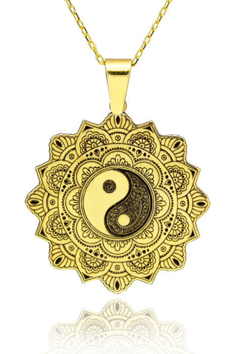 925 Sterling Silver Life Of Flower Mandala with Yin Yang Necklace - Taoism Jewelry