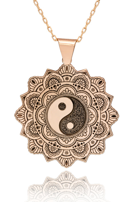 925 Sterling Silver Life Of Flower Mandala with Yin Yang Necklace - Taoism Jewelry