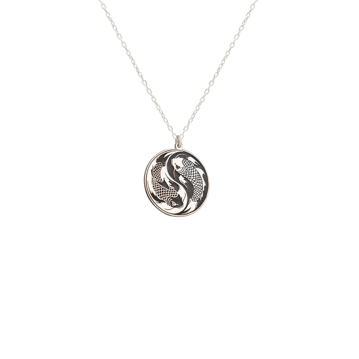 925 Sterling Silver Koi Fish Ying Yang Medallion Necklace