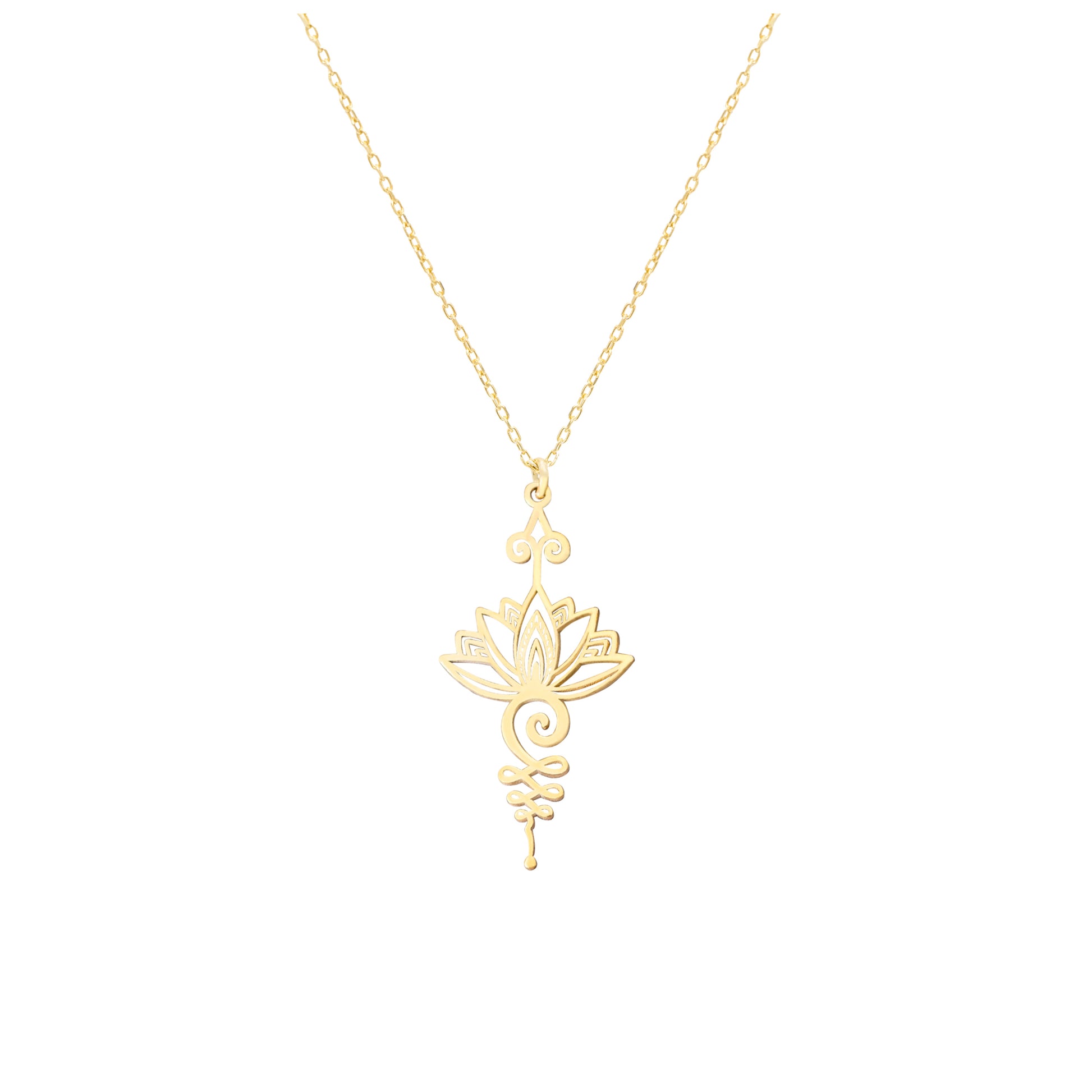 925 Sterling Silver Lotus Unalome Pendant Necklace - Spiritual Yoga Jewelry