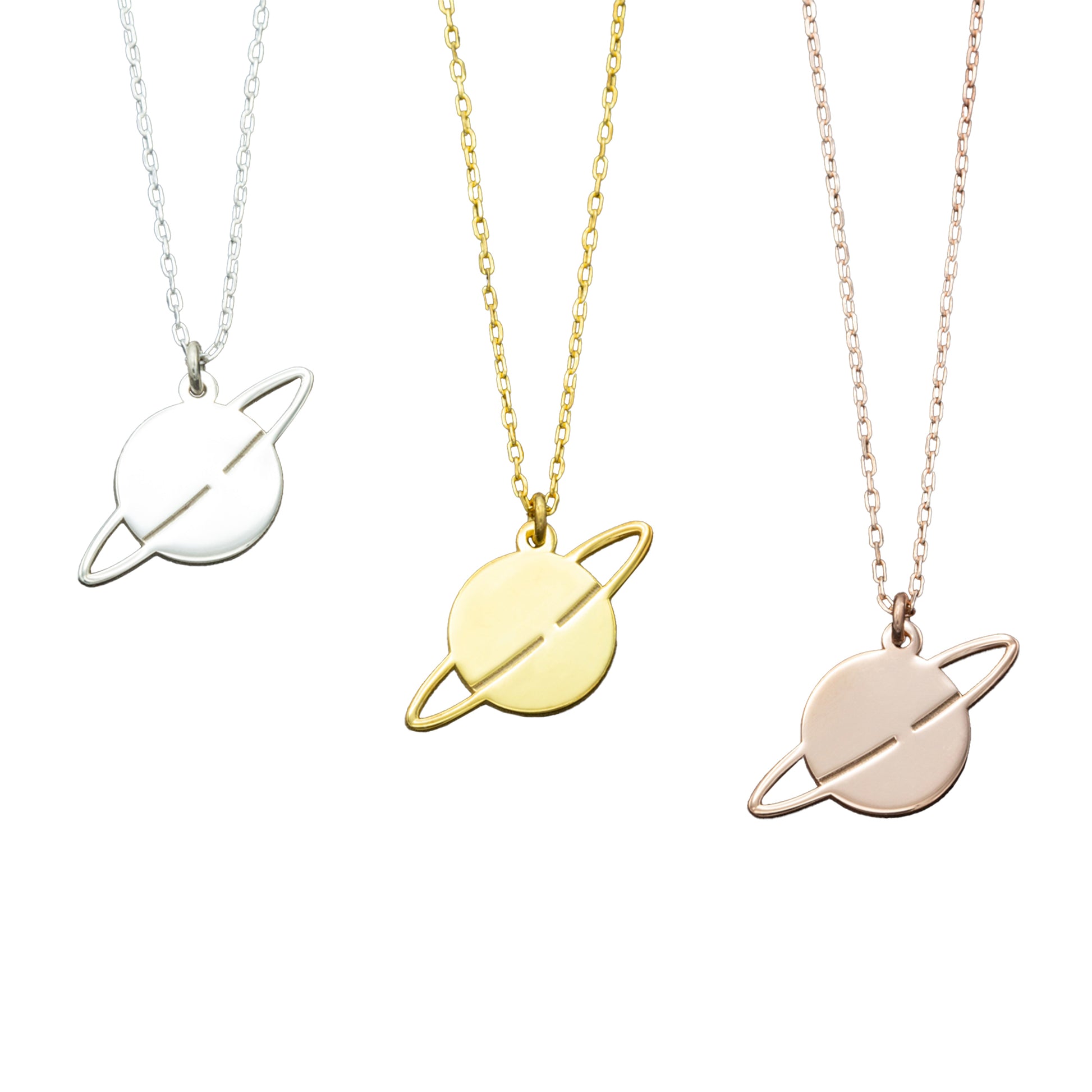 925 Sterling Silver Dainty Saturn Necklace