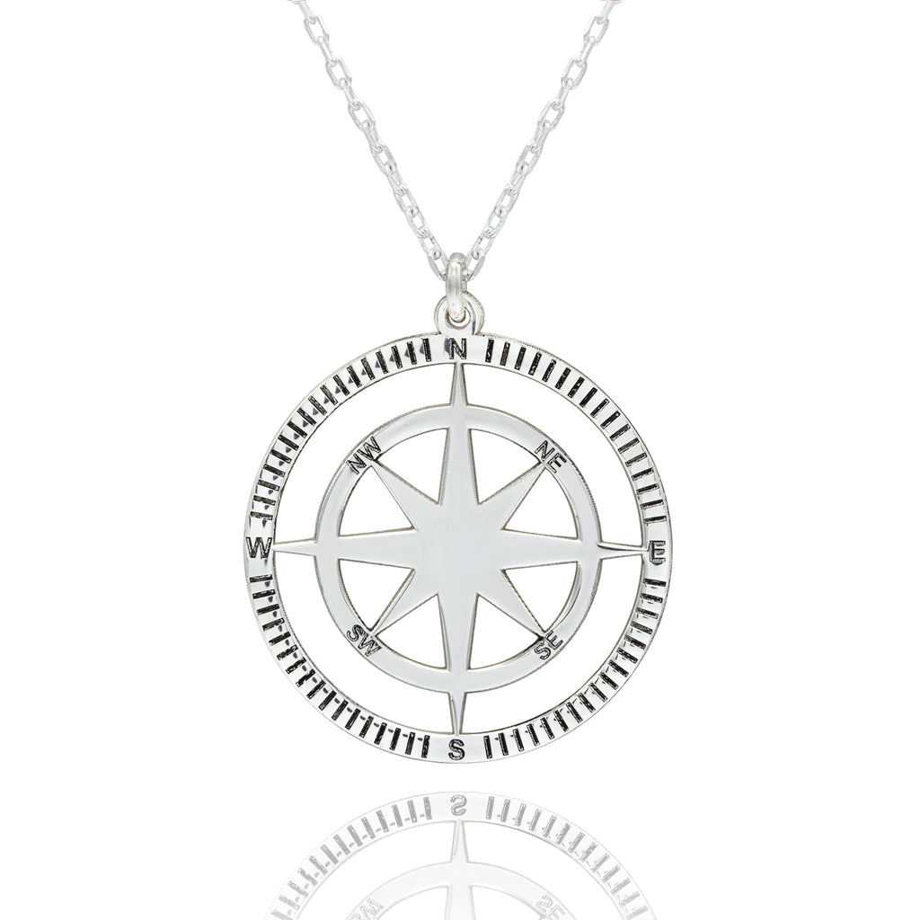 925 Sterling Silver Compass Necklace