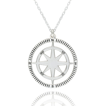 925 Sterling Silver Compass Necklace