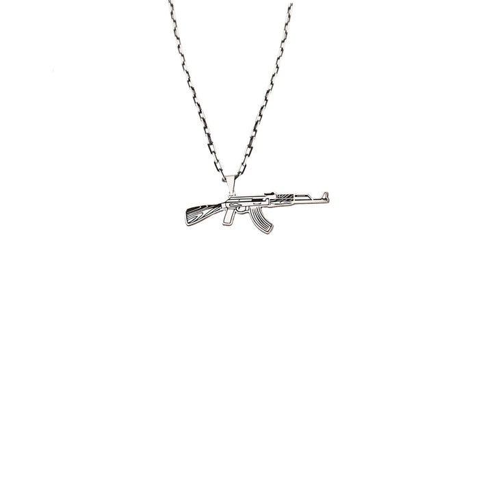 925 Sterling Silver Oxidized Chain Kalashnikov Necklace