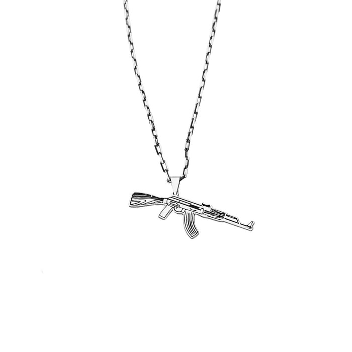 925 Sterling Silver Oxidized Chain Kalashnikov Necklace