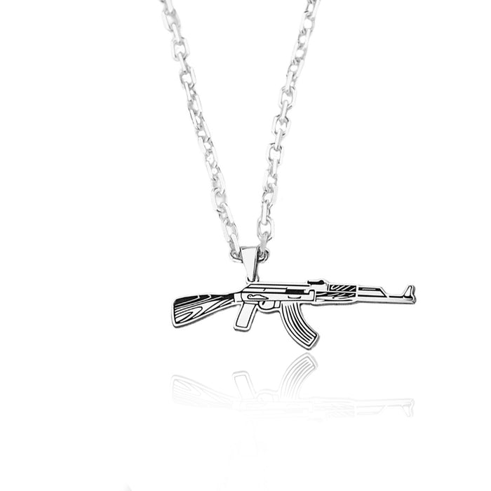 925 Sterling Silver Bold Force Chain AK-47 Necklace