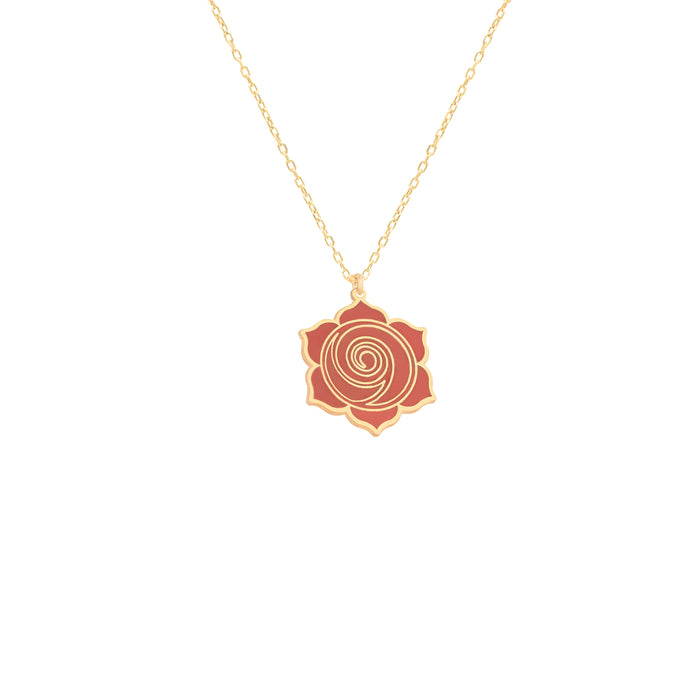 925 Sterling Silver Enamel Red Rose Necklace