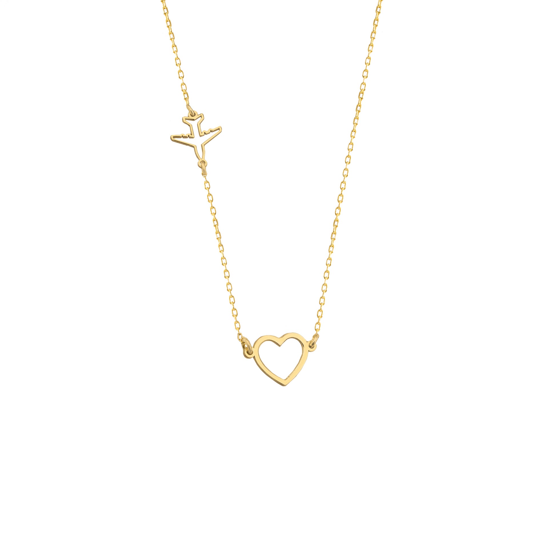 925 Sterling Silver Heart and Plane Necklace