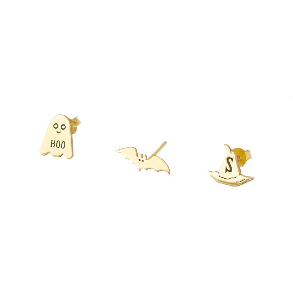 Ghost Tiny Earring, Valentine's Day Gift, Boo Studs Earring, Minimal Ghost Earring, Wizard hat earring, Bat Studs Earring