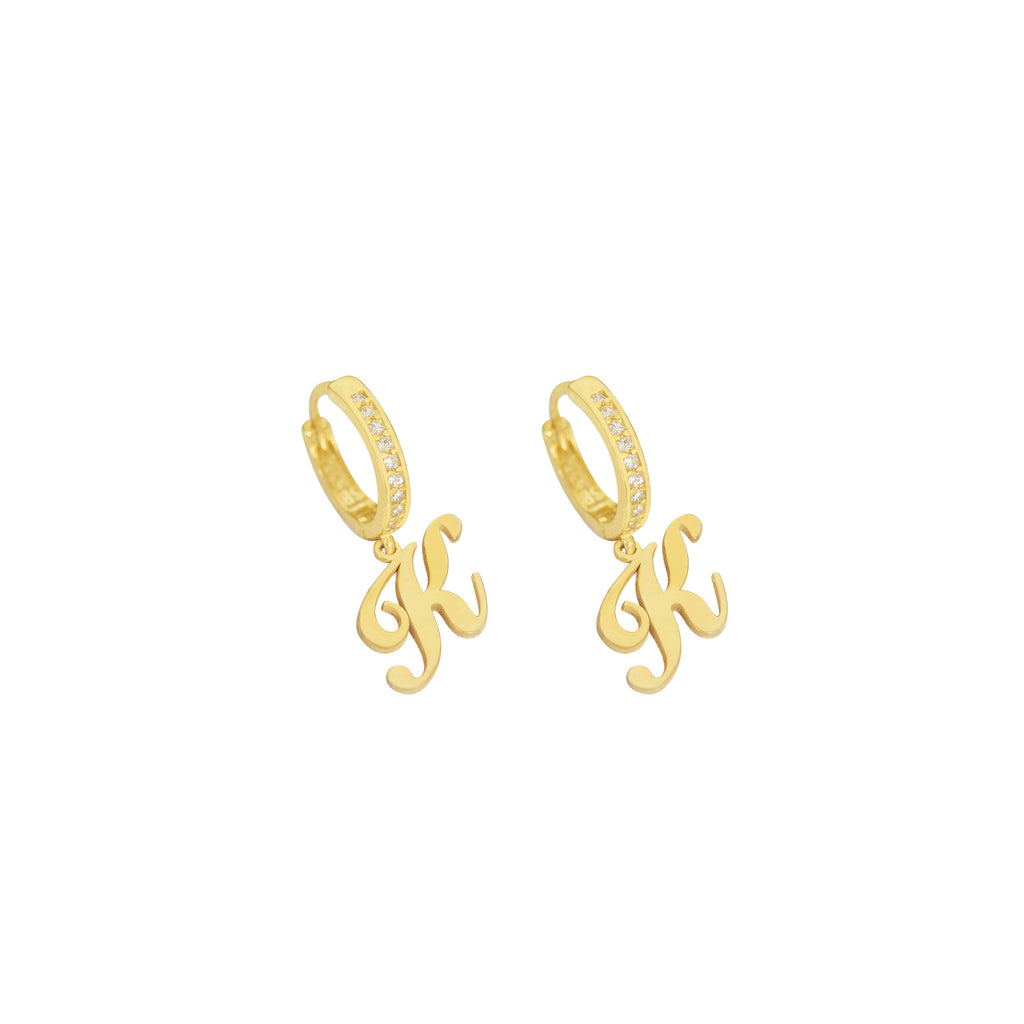 925 Sterling Silver Pave Initial Earring
