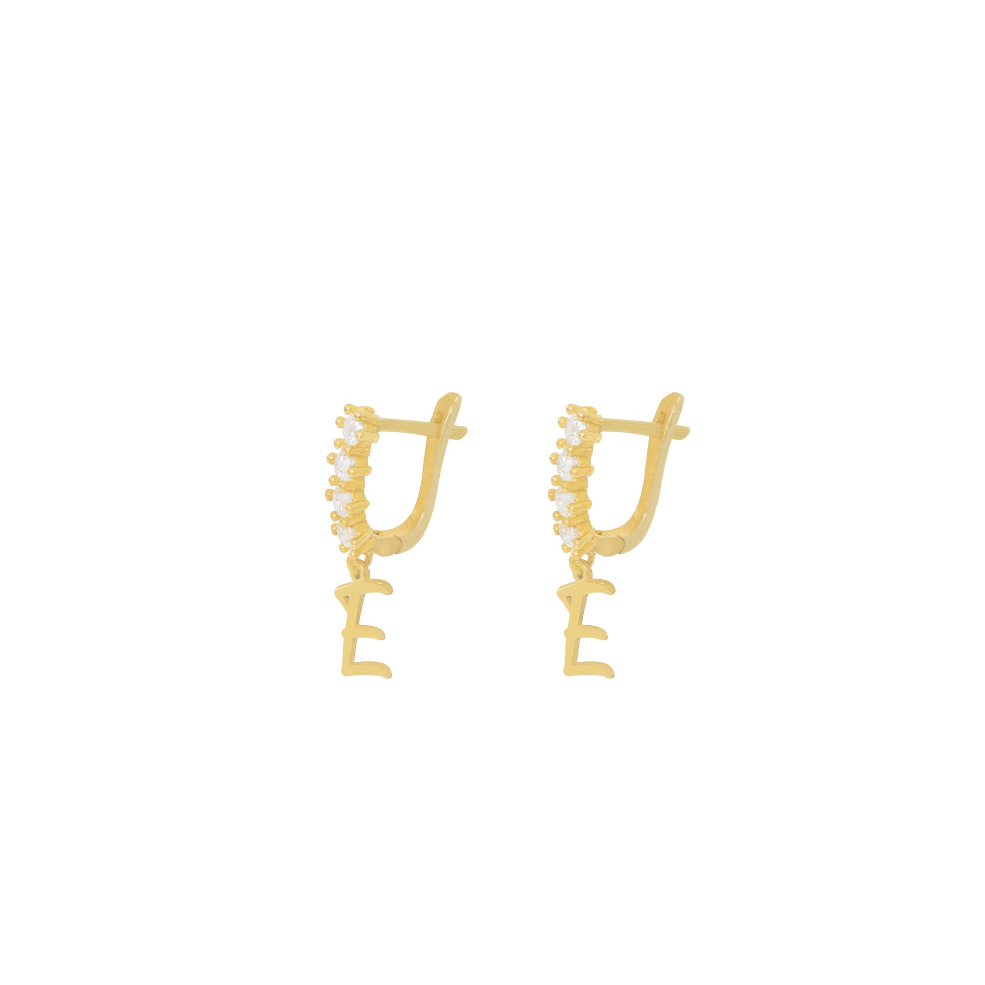 925 Sterling Silver Pave Initial Hoop Earrings