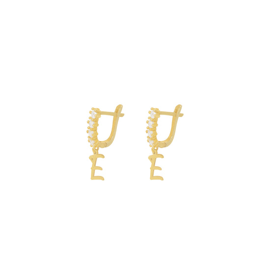 925 Sterling Silver Pave Initial Hoop Earrings