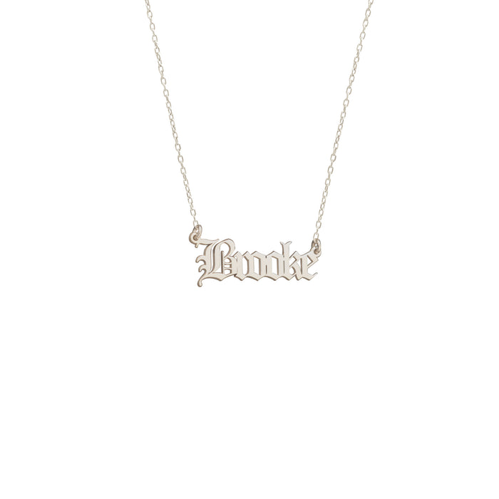 925 Sterling Silver Personalized Old English Font Name Necklace