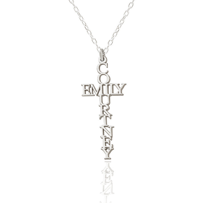 925 Sterling Silver Christian Cross Name Necklace