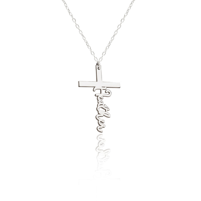 925 Sterling Silver Personalized Name Cross Necklace